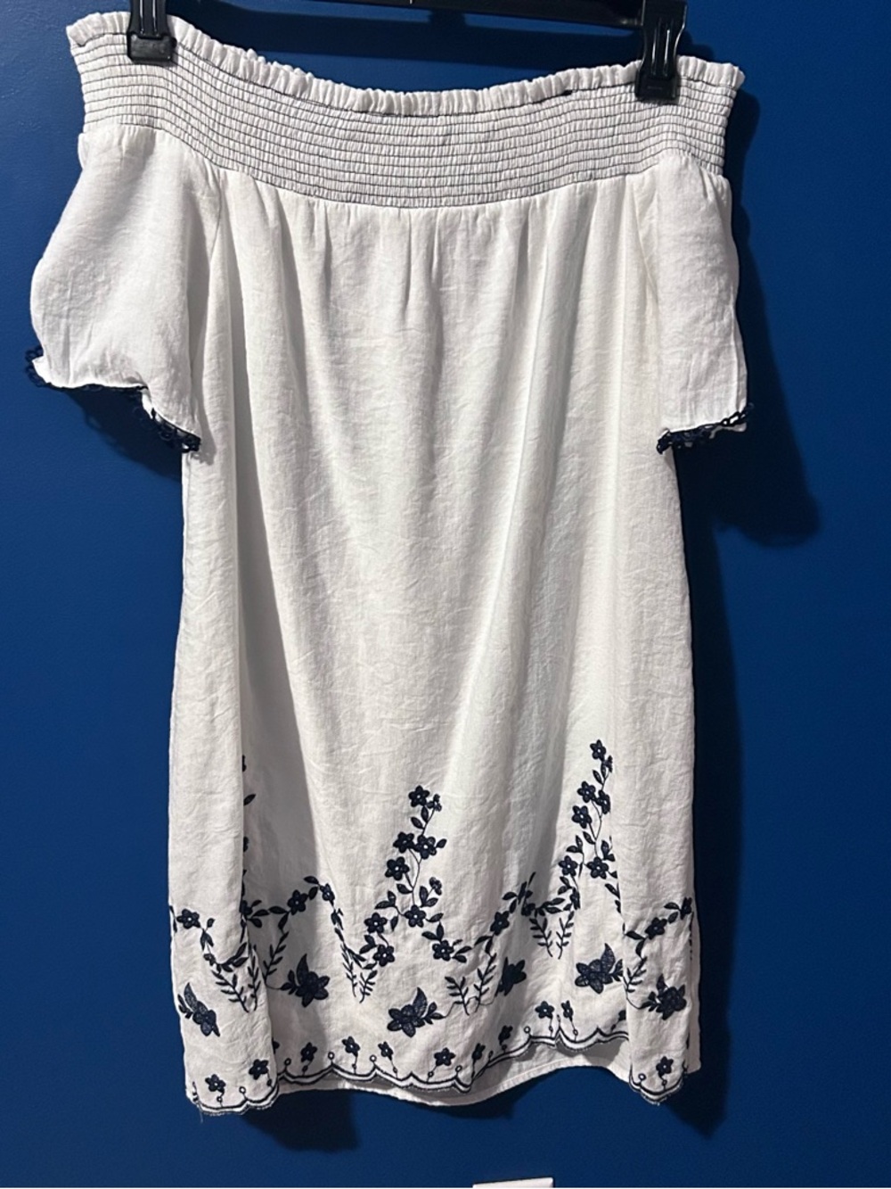 altar’d state EUC Women’s Size Small A Line Dress White Navy Floral Embroidery